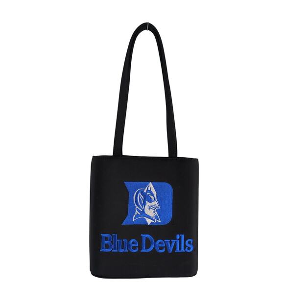 Duke University Blue Devils Embroidered Black Satin Tote 8" Box Purse Sandol Bag - Picture 1 of 7